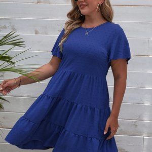 NEW NEVER WORN Plus Ruffle Hem Swiss Dot Dress  2XL  DARK BLUE